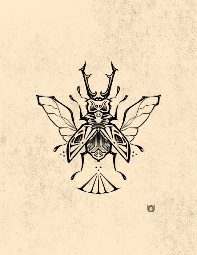 Original available tattoo design of a moth with radiating thorn linework in black and red