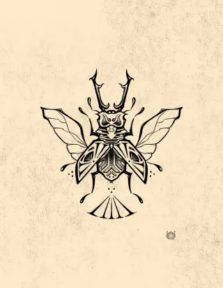 Original available tattoo design of a moth with radiating thorn linework in black and red